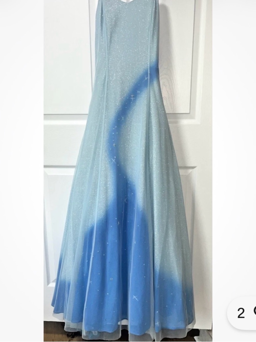 Vintage Lillie Rubin Blue Princess Gown Shimmer Tulle Rhinestone Strapless Sz 6